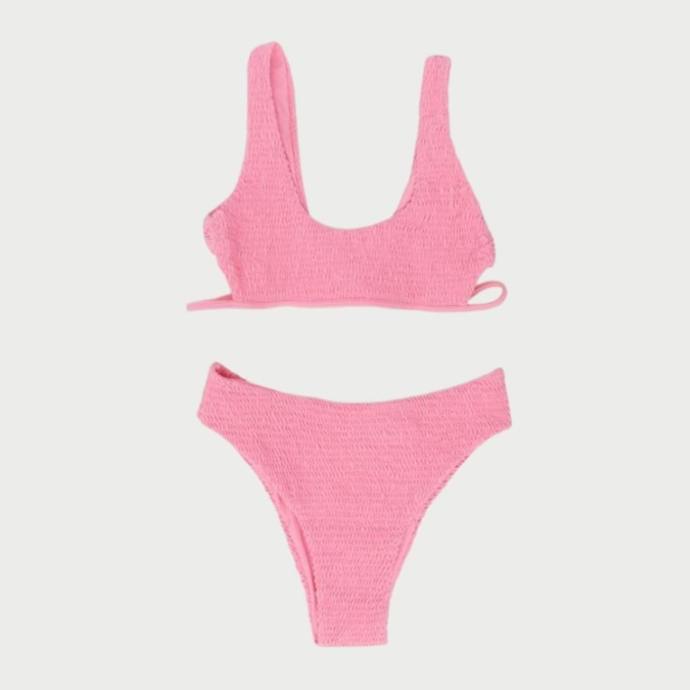 Aila Blue Dune Smocked Scoop Pink Bikini Top Small